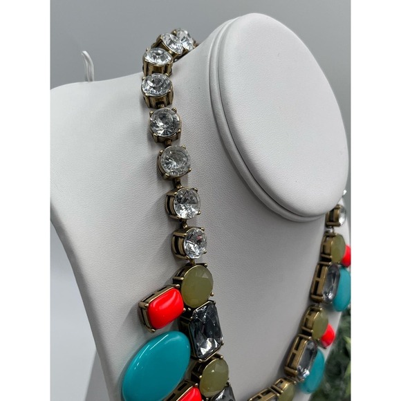 J. Crew‎ Aqua green and Coral orange stones rhinestones Necklace - Picture 5 of 10